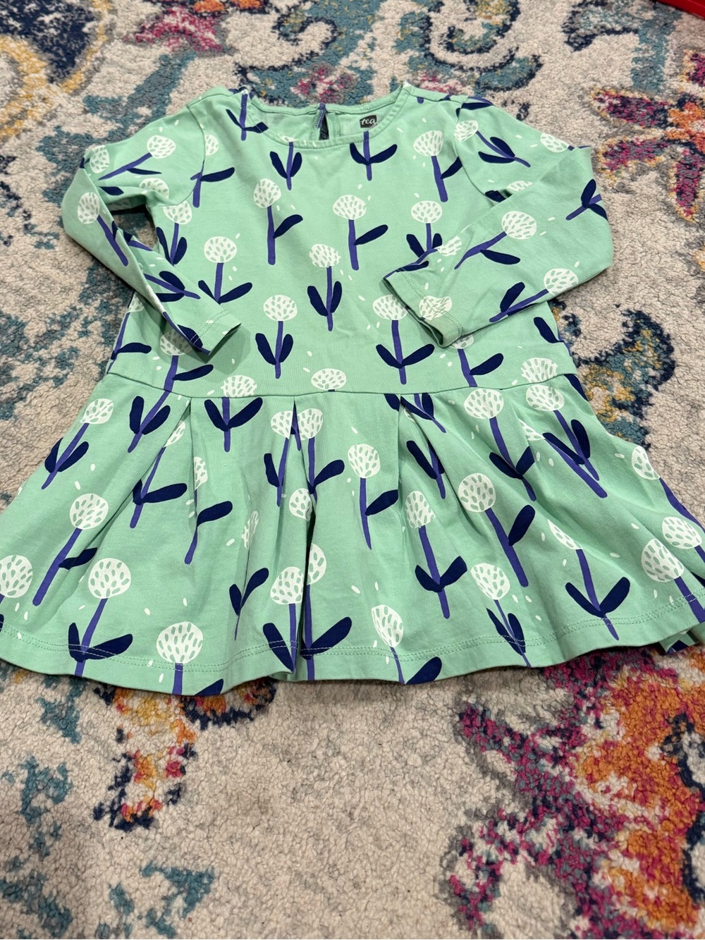 Tea Collection Mint Green Dress with Navy Floral Stems
